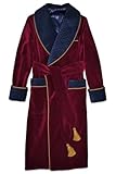 HUMAIRA FASHION Men's Luxuxry Burgundy with Navy Blue Quilted Collar and Cuffs, Velvet Dressing Gown with Gold Trim Tassel Belt (US, Alpha, 3X-Large, Regular, Regular, Blue)