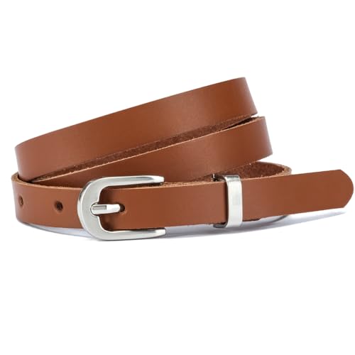 Frentree Leren riem voor dames, Made in Germany, 1,5 cm, smalle echt lederen riem, voor jurk en pantalon, 100% leer, bruin, 125