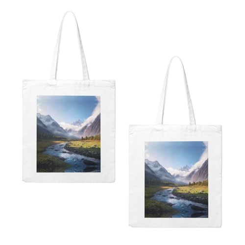Travel Mountain Scenery Print Canvas Shopping Bag Reusable Eco-Friendly Handbag With Large Capacity For Everyday Use2