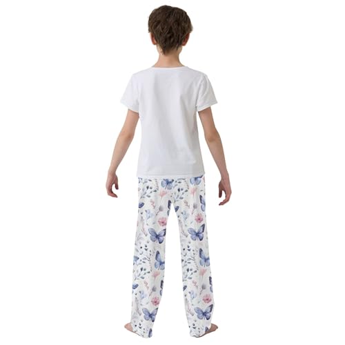 Flower Butterfly Long Pajama Pants Elastic Waist PJ Bottoms with Pockets S A1112624