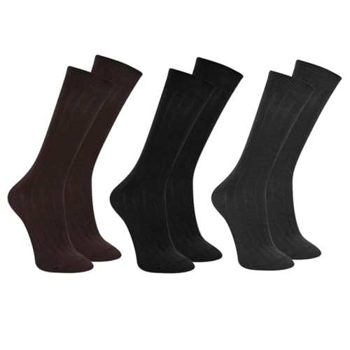 MASH Kit 3 Pares Meia Cano Longo Social Canelada Clássica Masculina Adulto, 1 Cinza - 1 Marrom - 1 Preta, 39-42