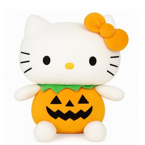 7-Inch Halloween Pumpkin Cat Plush, Soft and Cute Kitty Stuffed Animal, Adorable Halloween Decoration and Gift (White)