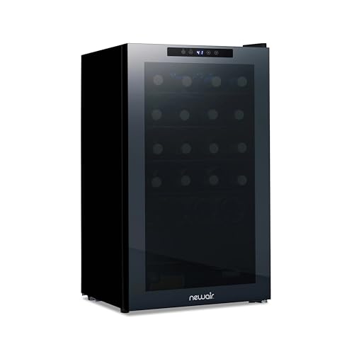 NewAir 20' Dual Zone Wine Fridge for 33 Bottles | Freestanding Wine Cooler Refrigerator with Glass Door | Mirrored Shadow™ Door & Quiet Compressor Cooling | Black
