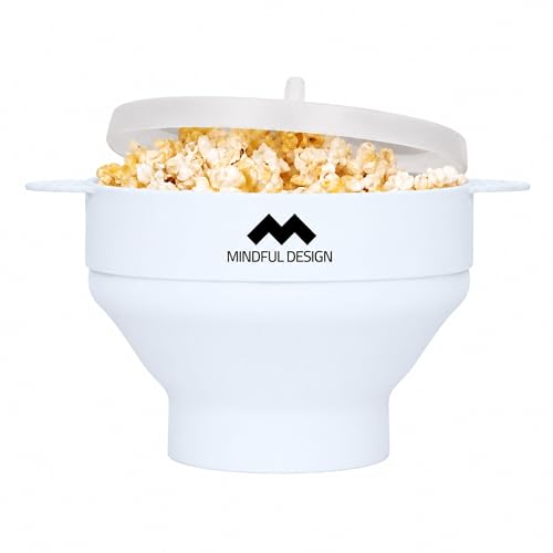 Image of The Original Mindful Design Collapsible Microwave Popcorn Popper - Silicone Bowl, BPA-Free & Dishwasher Safe (White)
