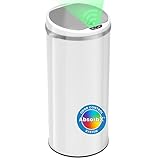 iTouchless 13 Gallon Touchless Sensor Trash Can with Odor Filter System, Round White Steel Garbage Bin, Perfect for Home, Kitchen, Office