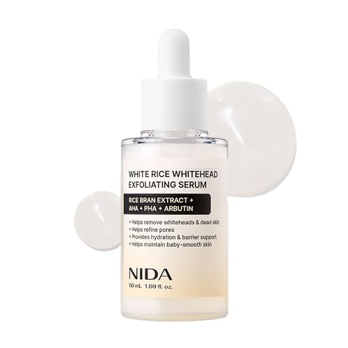 NIDA White Rice Whitehead Exfoliating Serum | 1.69 fl.oz. 50ml | Daily Soft Exfoliating Face Scrub Dead Skin Cells Remover for All Skin Types korean skin care