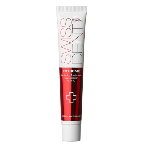 SWISSDENT EXTREME ZAHNCREME, 50 ml Whitening Zahnpasta, hilft speziell bei Verfärbungen durch Rotwein, Kaffee und Rauchen, mit Koenzym Q10 & Vitamin E für gesunde & weiße Zähne