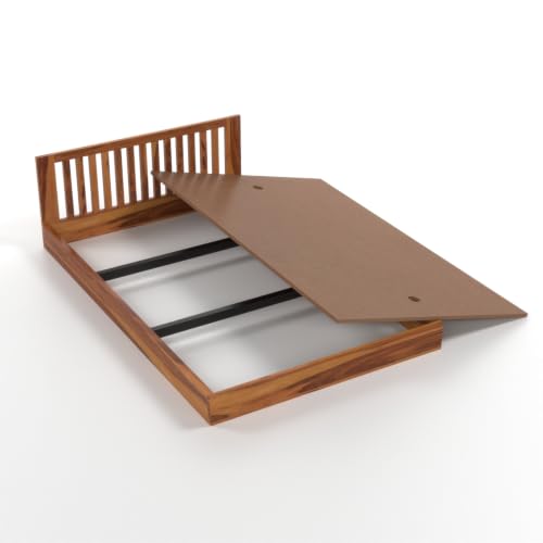 Image of Solid Sheesham Wood Single Bed Without Storage for Bedroom | Single Size Wooden Cot with Vertical Slatted Headboard & Low Footboard | Modern Platform Divan Bed (Honey Finish)
