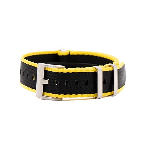 BluShark AlphaPremier Watch Band, Black/Yellow, 20mm, Brushed Buckle