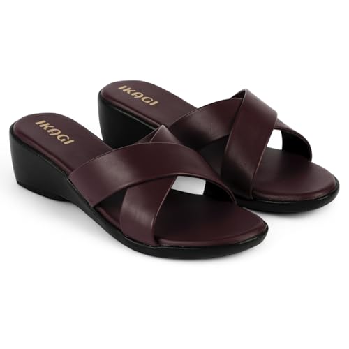 IKAGI Women's Wedges Sandals Platform Heels - Open Toe Comfortable Soft Footwear (Wine, UK Footwear Size System, Adult, Women, Numeric, Medium, 3)