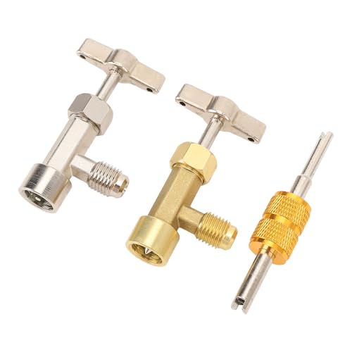 Tapon para latas de refrigerante R134a de latón de alta resistencia, estilo auto sellante y de perforación, con herramienta para extracción del núcleo de válvula para recarga de sistemas de aire acondicionado automotriz miniatura 7