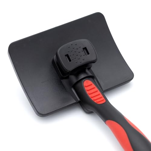 Image of Jeffers Pet Self-Cleaning Slicker Brush for Dogs & Cats - Self Cleaning Button, Removes Tangles & Loose Hair, Non Slip Handle for Easy Grooming, Go To Gift for Pet Owners - Black, Red - Large