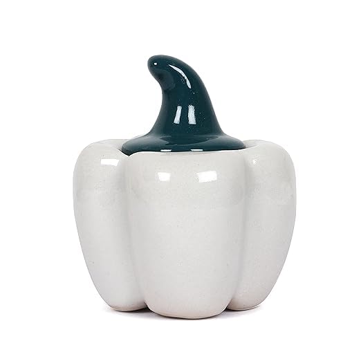 Image of QIMACPLUS Ceramic Capsicum Decorative Pickle Jar Food Storage Jar Multipurpose aachar, masala Jar For kitchen and Dining table 500 ML set of 1 (White)