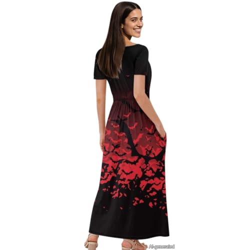 Image of Women's Fall Summer Short Sleeve Ankle Length V-Neck Party Dress with Pockets Size S-3XL