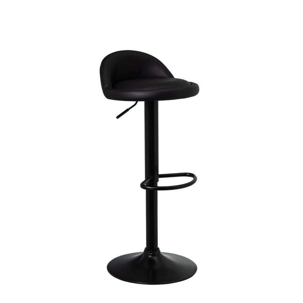 LOLAhome - 360° Swivel Kitchen Stool, Bar Chair Height Adjustable from 72 to 92 cm, with Leatherette Back, Black Metal Frame and Footrest, Black