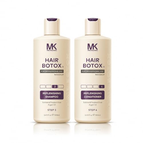 Image of MK Professional Hair BTX Replenishing Shampoo & Conditioner 500ml each with Argan Oil for Moisturizing & Smoothing Hair Care, Colour Safe, Sulphate and Paraben Free Shampoo and Conditioner for Men & Women, All Hair Type