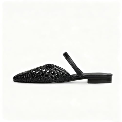 Image of Mesh Mules for Women Comfy Raffia Woven Strap Closed Pointed Toe Mule Flats Casual Slip on Dress Slides Flats