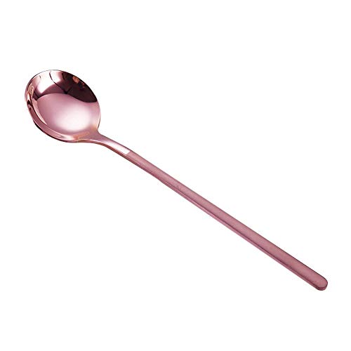 Potelin Round Soup Spoons Stainless Steel Long Handle Iced Tea Spoon Coffee Spoons Cocktail Stirring Spoons Home Kichen Cooking Spoons Pink Durable and Useful