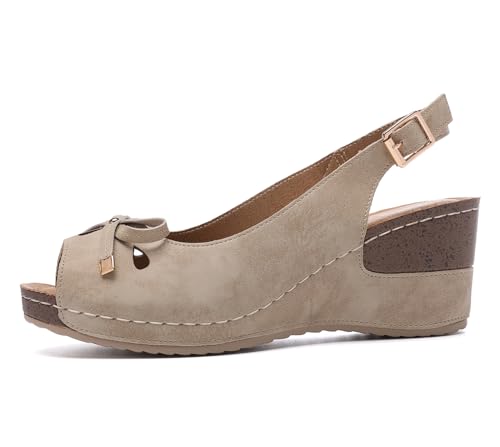 Mintzice Women's Peep Toe Casual Comfortable Ankle Strap Dressy Wedge Sandals2
