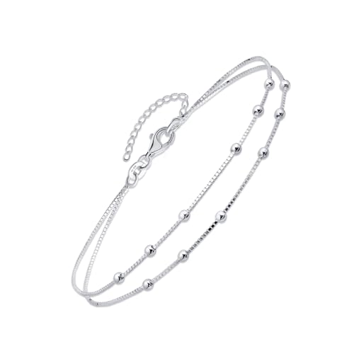 Image of Amberta Italian Sterling Silver Anklet for Women 925 | Adjustable Ankle Bracelets for Women Beaded Heart Summer Jewellery