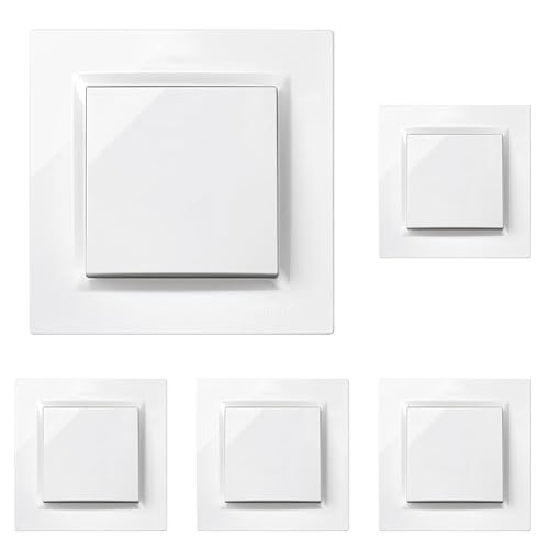 SIMON - Interruptor Conmutador Cruzamiento, Serie Simon 10, 230V, Interruptor de Pared Interior, Fácil de Instalar, Incluye Marco, Tapa y Mecanismo, Color Blanco (Paquete de 5)