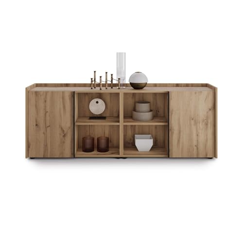 MOBILI FIVER, Mueble Bajo Romina (183,6x36x70 cm), con 2 Puertas, Madera Rústica, 183.6 cmx36 cmx70 cm, Aglomerado y Melamina/Hierro, Mueble Buffet salón, Made In Italy