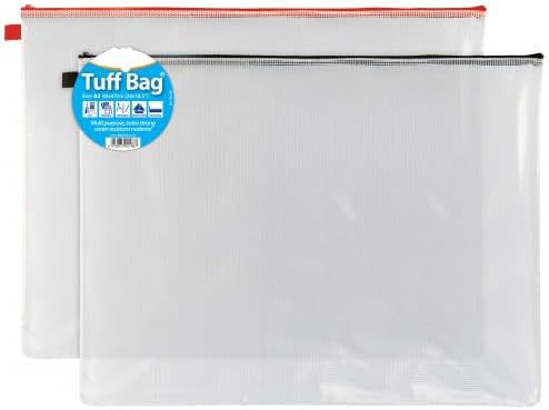 Tuff Bag – Assorted Colours – Zip Closure Storage Pouches for Pens, Pencils, Stationery & Documents – Durable School & Office Organiser (A2)