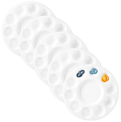 Set de 5 Paletas de Mezclas de Pintura de Colores de Pintura de Acuarela,Paleta de Pintura Bandeja de Pintura Redondas de Plástico Bandejas Redonda Pintura,Paleta de Arte,Paint Palette-17 cm