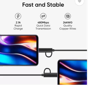 Image of Dizo by realme TechLife USB Type C Cable 3 A 1 m DC2108 (Compatible with All Micro USB and Type C Cable Supported Devices, Black, One Cable)