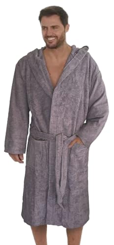 Octopus Estilo y comodidad combinados: albornoz de algodón para hombre en colores modernos de terciopelo, rizo o pique de gofres, Gris Rizo (1495), XXXXL