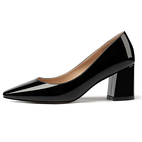MERRORI Women's Patent Slip On Block Square Toe Dess Shoes Block Mid Heel Pumps Shoes 2.5 Inch2