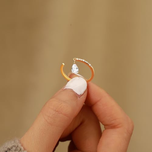 Open CZ Eternity Ring with Dangling Teardrop Ring for Women 925 Sterling Silver Stackable Cubic Zirconia Crystal Dangle Ring Engagement Statement Ring Wedding Bands Promise Ring for Birthday Christmas jewelry gifts4