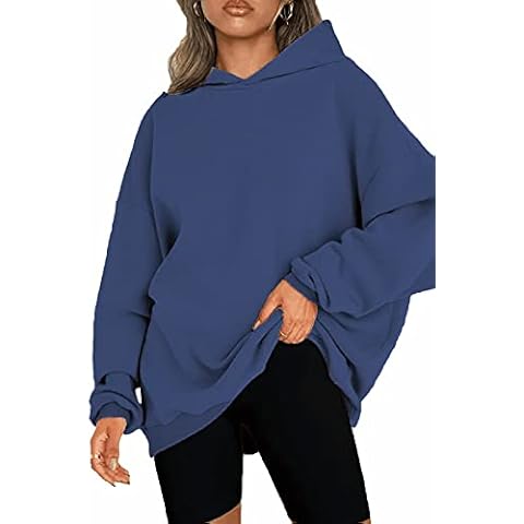 KINGFEN Womens Oversized Hoodies Fleece Pullover Sweatshirts Fall Casual Lightweight Trendy Basic Hoodies Clothes for Women Navy Blue UK18 UK20 Cover