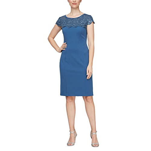 Image of Alex Evenings Women's Short Embroidered Cocktail Dress, Wedding Guest (Petite and Regular Sizes)