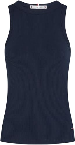 Tommy Hilfiger Damen Top Slim Rib Tank Top mit Stretch, Blau (Dark Night Navy), XS – Ansicht 3