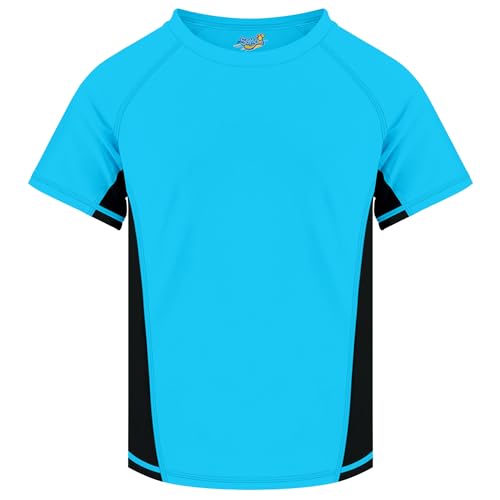 Semois Boys UPF 50+ Rash Guard Swim Shirts Short Sleeve Quick Dry UV Protection Sun Shirt Black Sky Blue 10-12Y