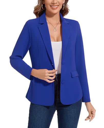 Blazer for Women Lapel Button Long Sleeve Suit Jacket Work Office,Blue,M