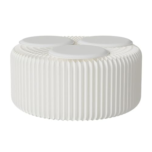 Taburete plegable portátil, diseño de panal, alta capacidad de carga, solución de asiento versátil, papel kraft blanco moderno, altura: 44 cm, asientos 3