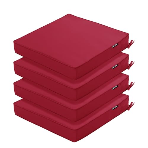 Outdoor Chair Cushions 16 x 17 Inch, Set of 4, Waterproof Patio Chair Cushions with Tie 5 Year Color Fastness Thick Outdoor Seat Cushion for Garden Lawn Patio Furniture Burgundy