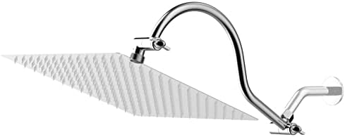 All Metal 16 Inch Solid Brass Adjustable Curved Shower Head Extension Arm Flexible Height & Angle Shower Arm Extender with Lock Joints,Universal Connection Stainless Steel Pipe Height Extending,Chrome