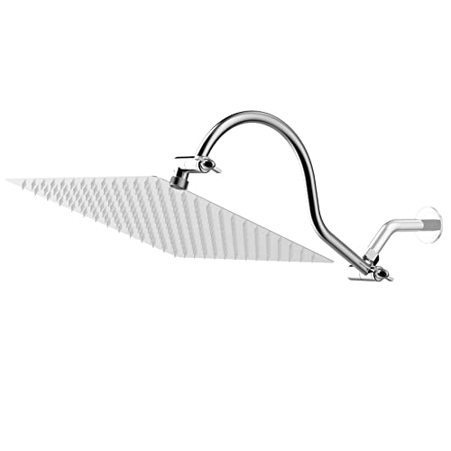 All Metal 16 Inch Solid Brass Adjustable Curved Shower Head Extension Arm Flexible Height & Angle Shower Arm Extender With Lock Joints,Universal Connection Stainless Steel Pipe Height Extending,Chrome #TOP15