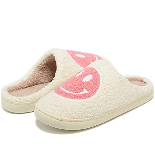 Retro Fuzzy Face Slippers for Women Men, Retro Soft Fluffy Warm Home Non-Slip Couple Style Casual Smile Face Slippers Indoor Outdoor Anti-Skid Warm Cozy Foam Slide Fuzzy Slides with Soft Memory Foam Shoes2