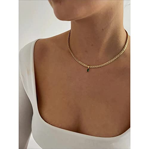 Fyxoti Gold Emerald Green Pendant Necklace For Women,Zircon Vintage Braided Emerald Birthstone Necklaces 18K Gold Plated Stainless Steel Brass Jewelry #TOP3