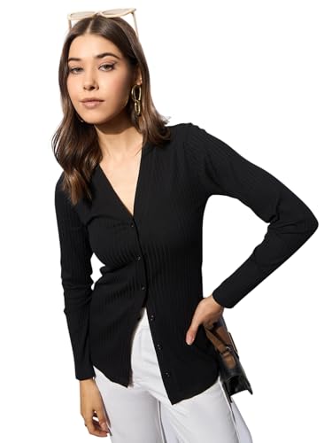 Image of barcino Black Rib Front Button Top