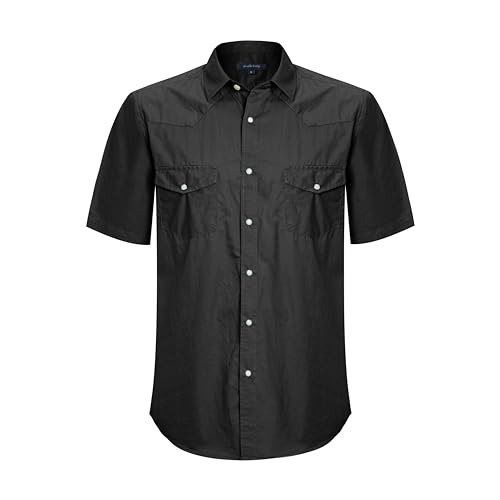 Mens Short Sleeve Western Shirts with Pearl Snap Button Up Casual Regular Fit Plaid Shirts