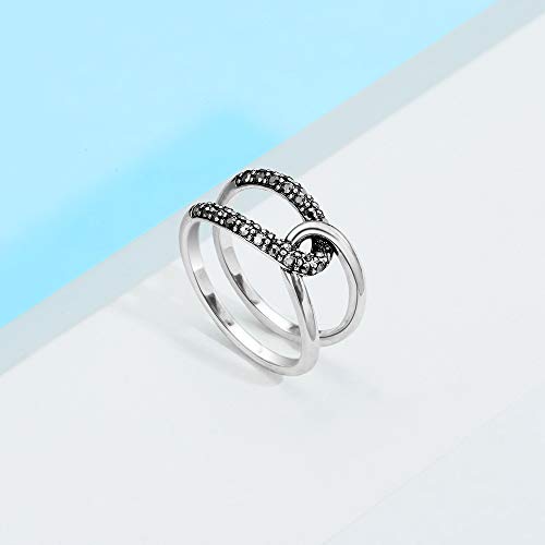 Image of Mytys Vintage Wide Ring Classic Black Marcasite Crystal Rows Statement Silver Chunky Rings