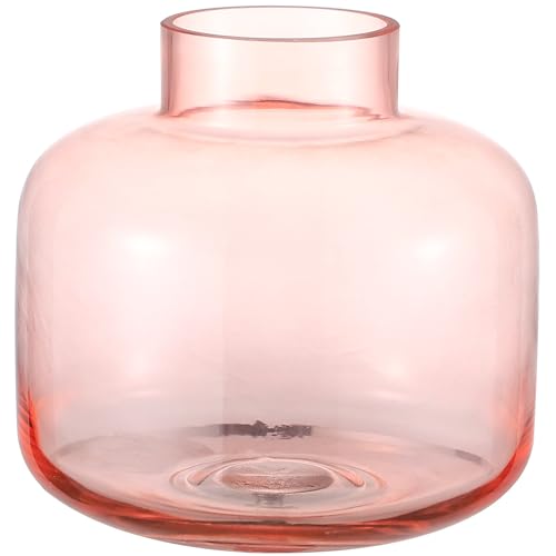 PORPAN Pink Glass Vase, Short Flower Vase, Round Glass Vases