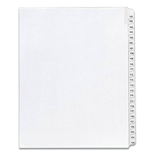 Avery Preprinted Legal Exhibit Side Tab Index Dividers, Allstate Style, 25-Tab, 101 to 125, 11 x 8.5, White, 1 Set, (1705)