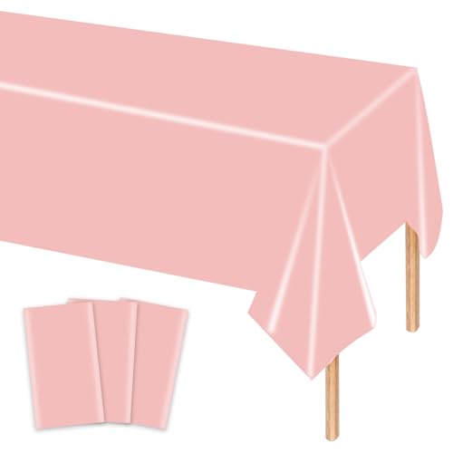 MORAINJAY 3 pièces Nappe Rose Clair Anniversaire, 137x274 cm, Nappe Plastique Rectangulaire, Idéale pour Anniversaire, Baby Shower, Fête, Décoration de...