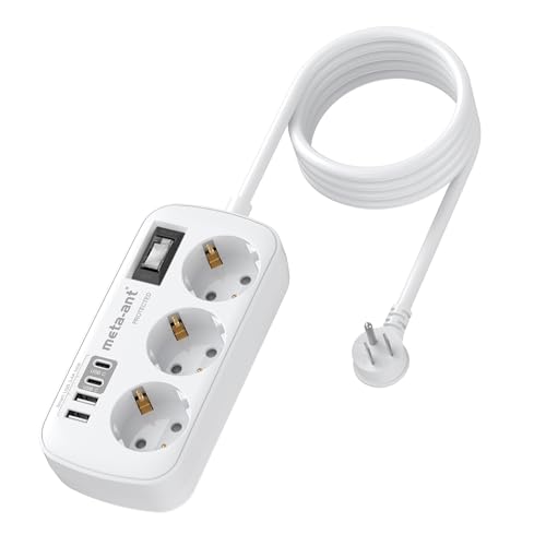 Adaptateur USA, 7 en 1, prise américaine, prise USB C (3,4 A), 3 prises avec câble de 1,5 m, adaptateur de voyage USA, 1250 W US vers EU, adaptateur Canada...